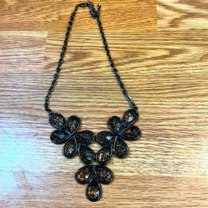 Necklace in gunmetal gray with black and clear faux accent stones